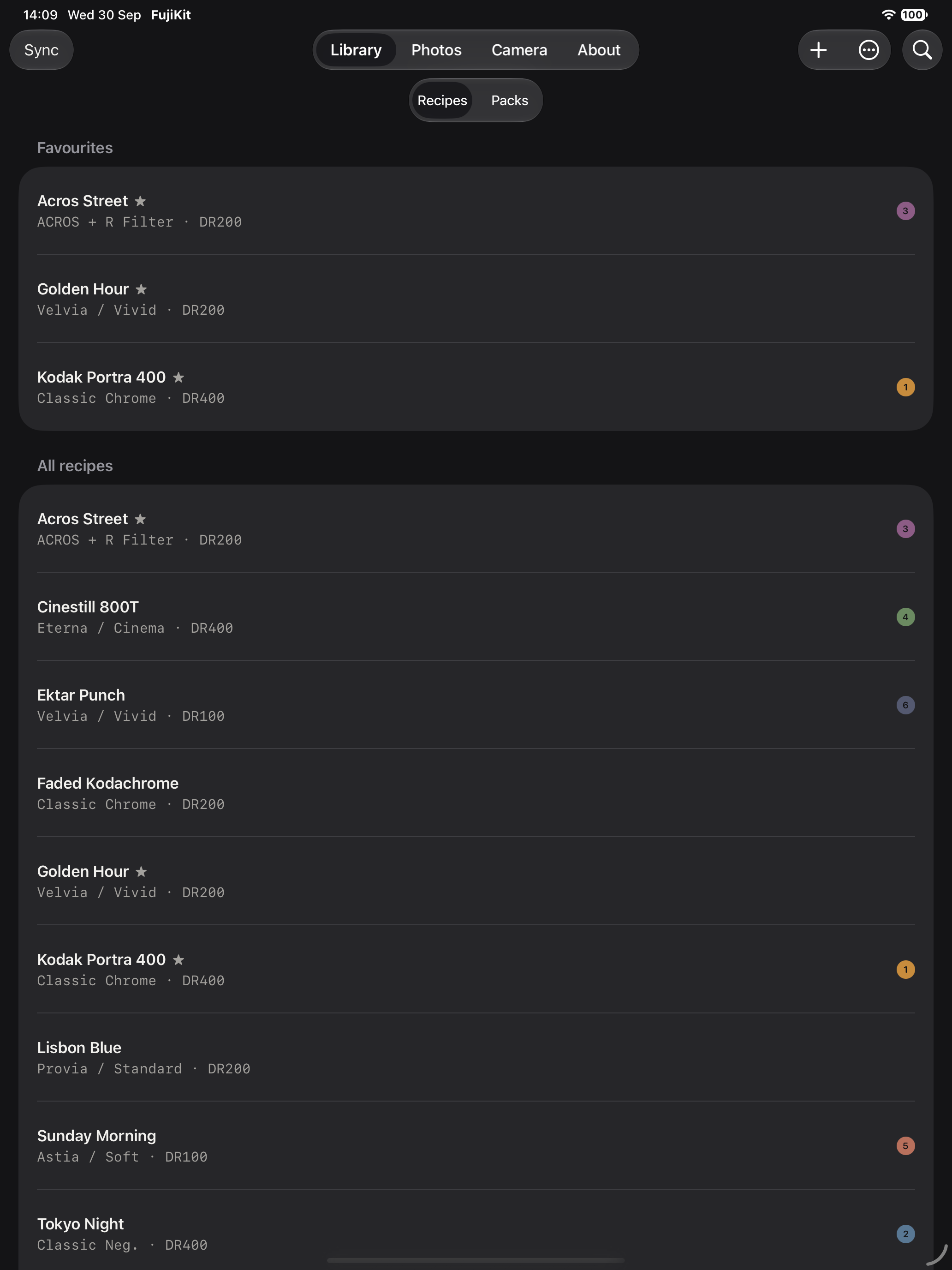 iPad · Library and recipe editor side by side