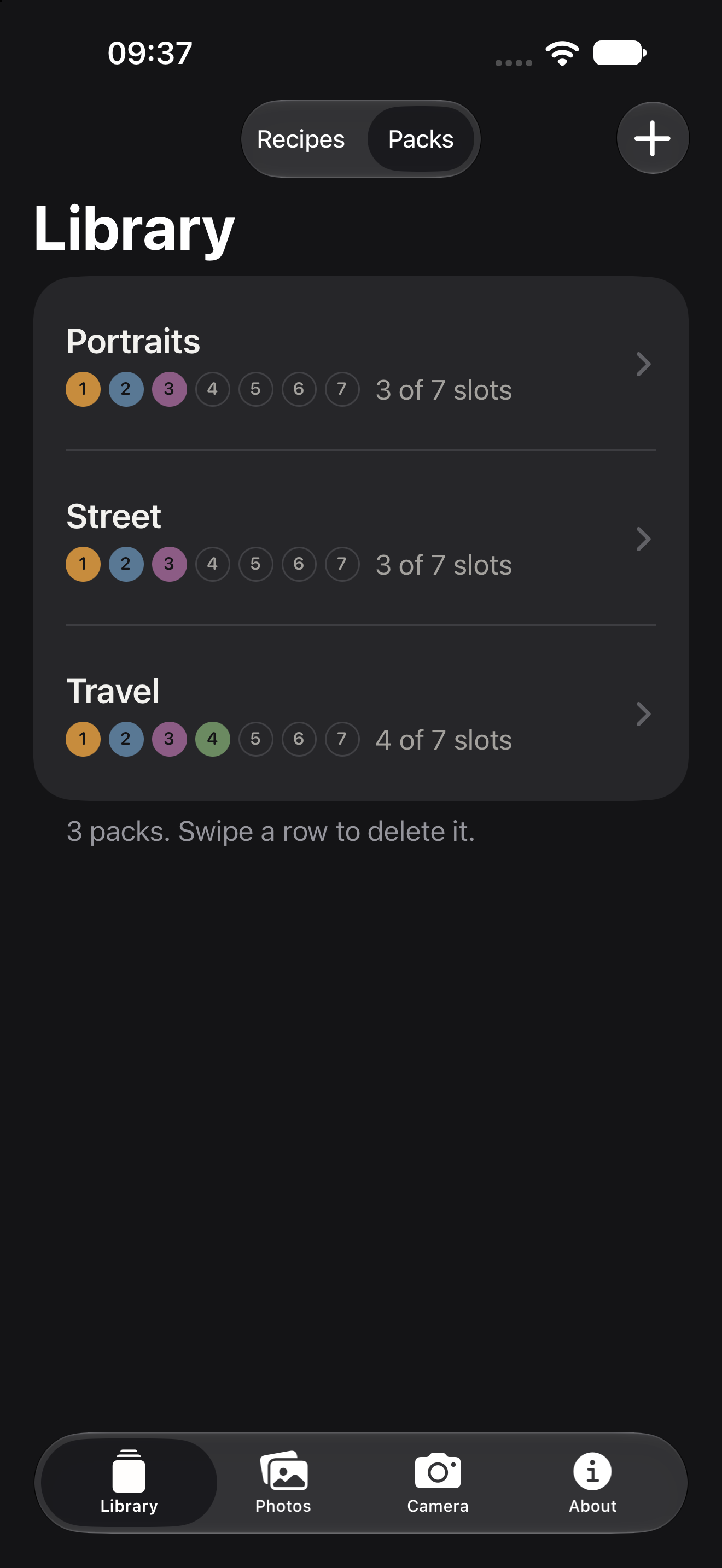 iPhone · Pack detail with seven recipes